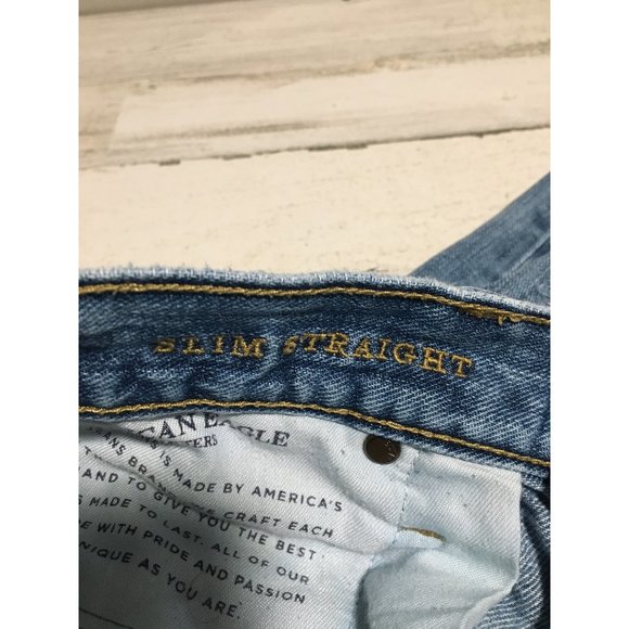 American Eagle Slim Straight leg distressed zip & button front jean size 34x32 - Picture 9 of 9